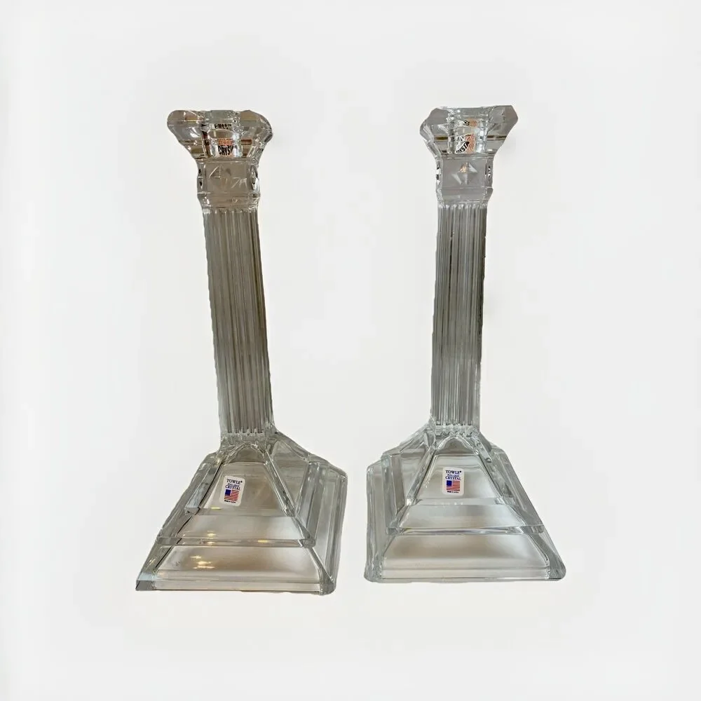 Towle Crystal 10” Georgian Candlestick Holders Pillar Style New In Box